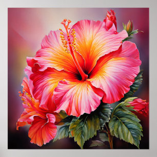Póster acuarela de Hibiscus