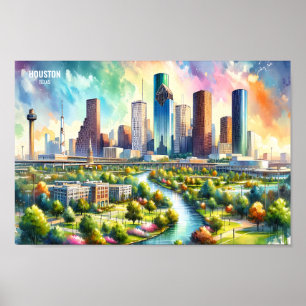 Póster acuarela de Houston Texas USA Travel Places