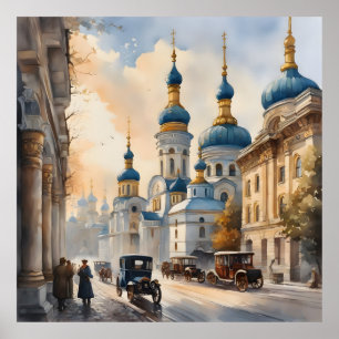 Póster acuarela de Kiev Ucrania