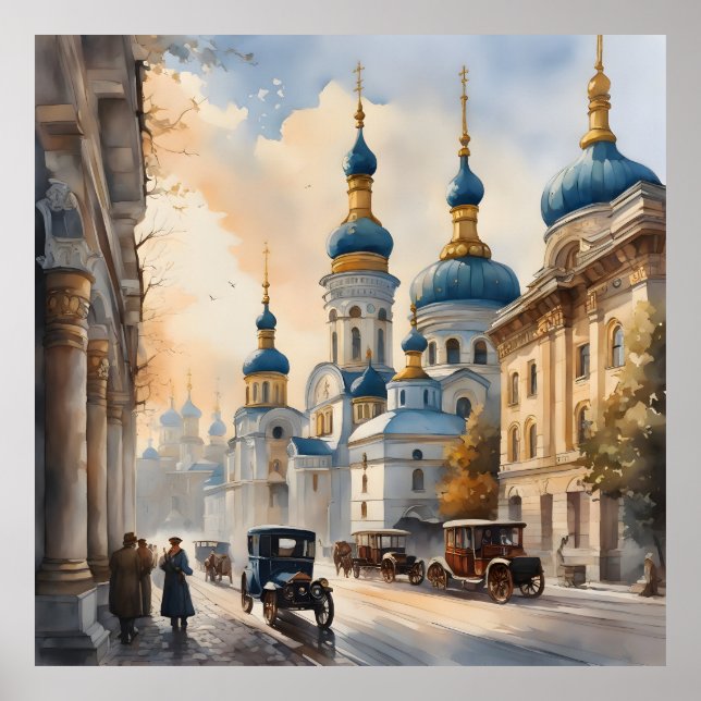 Póster acuarela de Kiev Ucrania (Frente)