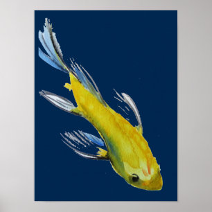 Póster acuarela de Koi japonés amarillo