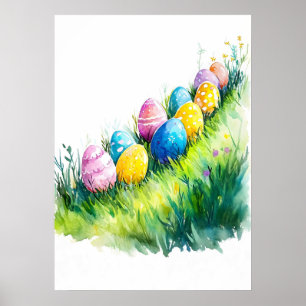 Póster Acuarela de la caza de huevos de Pascua