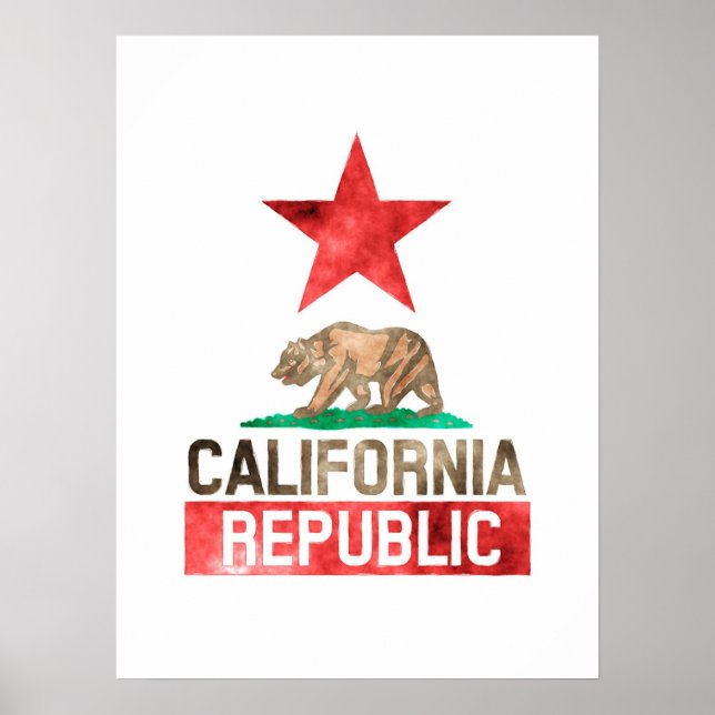 Póster Acuarela de la República de California (Frente)