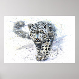Póster Acuarela De Leopardo De Nieve