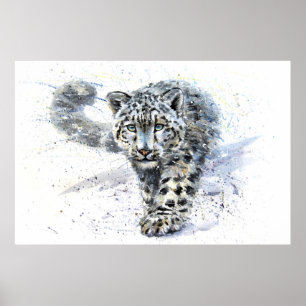 Póster Acuarela De Leopardo De Nieve