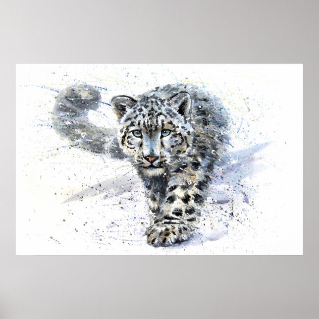 Póster Acuarela De Leopardo De Nieve (Frente)
