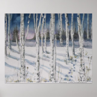 Póster acuarela de los Birches de Invierno