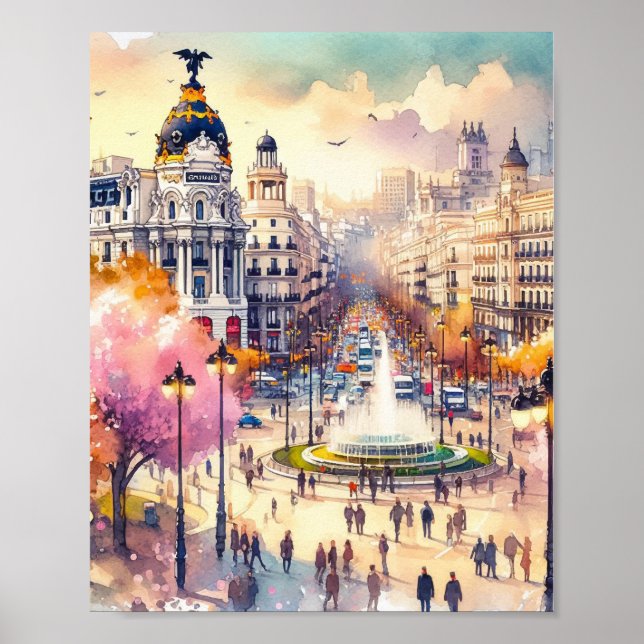 Póster Acuarela de Madrid España (Frente)