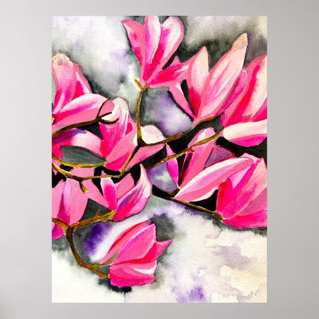 Póster Acuarela de magnolia rosa (Frente)