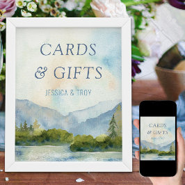 Póster Acuarela de montaña Dusty tarjetas azules y regalo