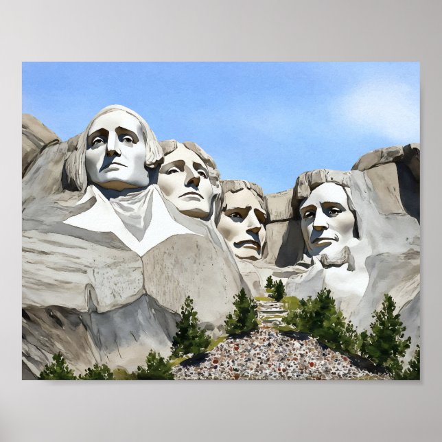 Póster Acuarela de Monte Rushmore (Frente)