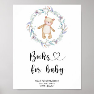 Póster Acuarela de osito, libros para bebé