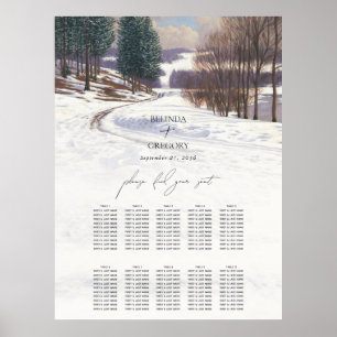 Póster Acuarela de paisaje nevado de invierno para boda