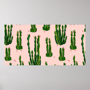 Póster acuarela de patrón sin fisuras de Cacti. Cactus en