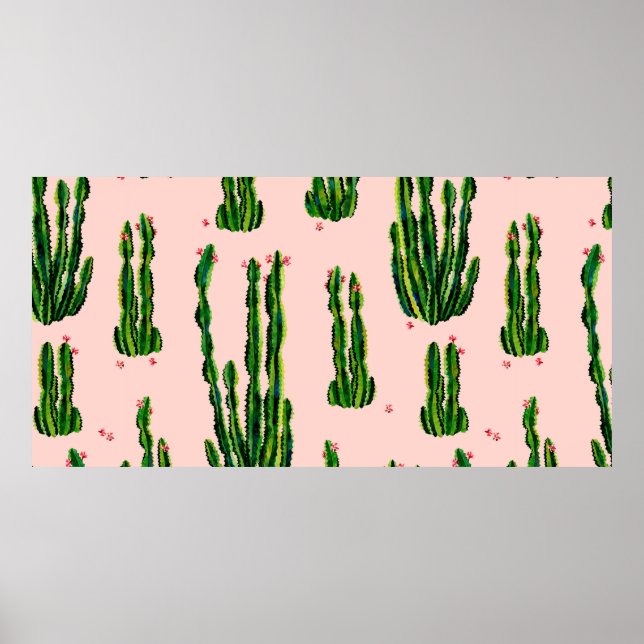 Póster acuarela de patrón sin fisuras de Cacti. Cactus en (Frente)