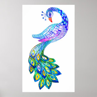 Póster Acuarela de pavo real azul