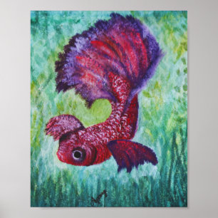 Póster acuarela de peces Betta