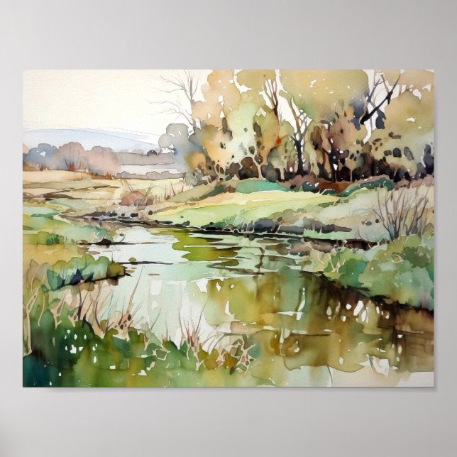 Póster Acuarela de río rural (Frente)