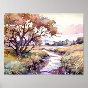 Póster Acuarela de río rural