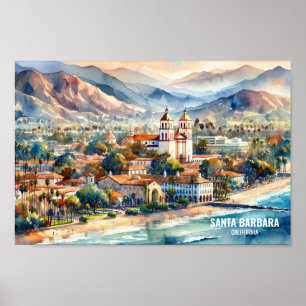 Póster acuarela de Santa Bárbara California Travel Places