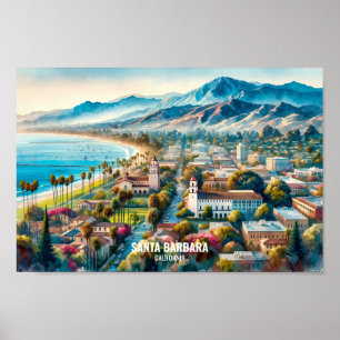 Póster acuarela de Santa Bárbara California Travel Places