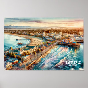 Póster acuarela de Santa Cruz California Travel Places