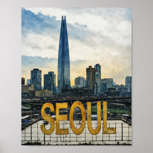 Póster Acuarela de Seúl Corea