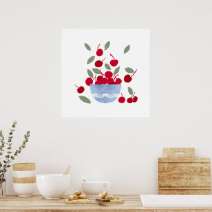 Póster Acuarela de tazón de cerezas