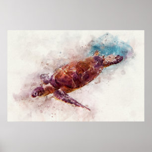 Póster Acuarela de tortuga marina hawaiana