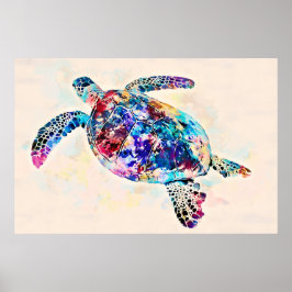 Póster Acuarela de tortuga marina hawaiana