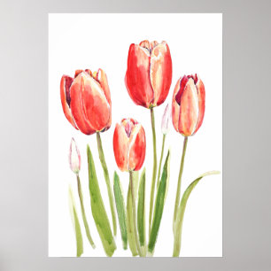 Póster acuarela de tulipanes naranjas