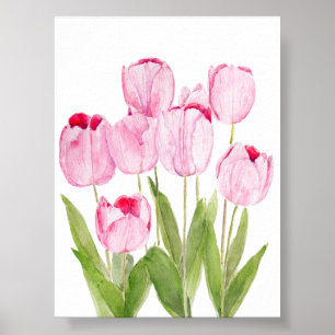 Póster acuarela de tulipanes rosados