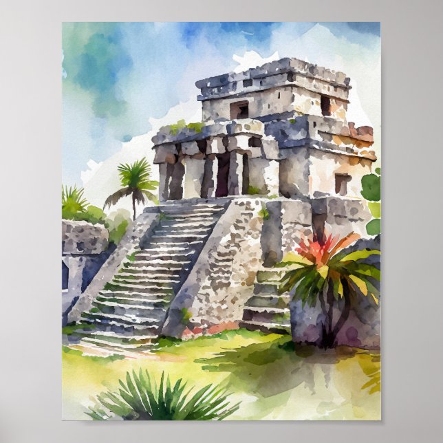 Póster Acuarela de Tulum Mexico (Frente)