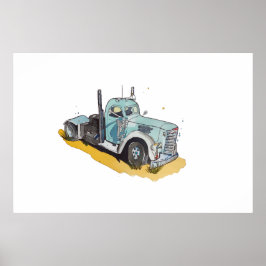 Póster Acuarela de un camión semi estilizado