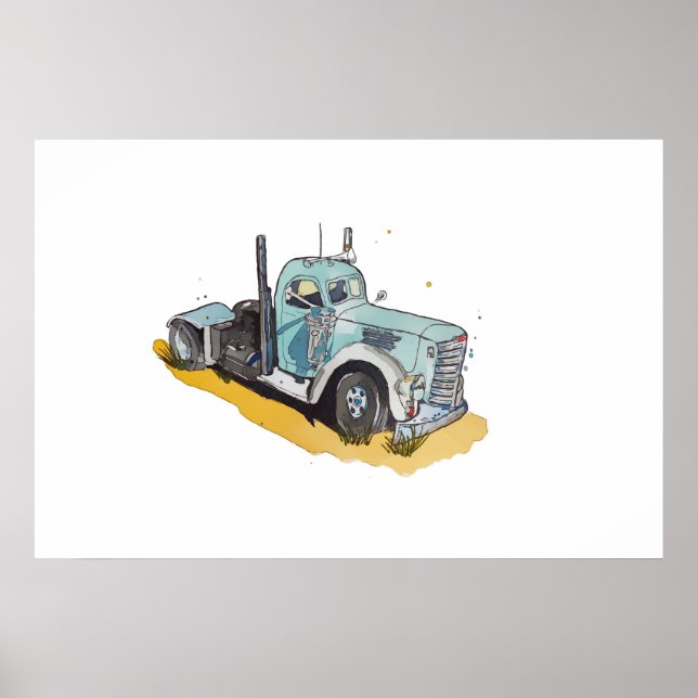 Póster Acuarela de un camión semi estilizado  (Frente)