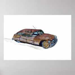 Póster Acuarela de un viejo sedán antiguo oxidado