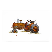 Acuarela de un viejo tractor naranja oxidado
