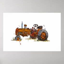 Póster Acuarela de un viejo tractor naranja oxidado
