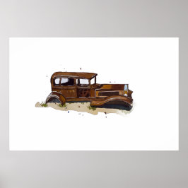 Póster Acuarela de una carcasa oxidada de una camioneta p