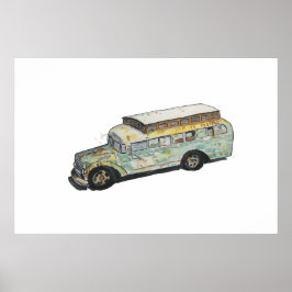 Póster Acuarela de una conversión de autobús RV oxidada