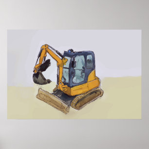 Póster Acuarela de una pequeña retroexcavadora