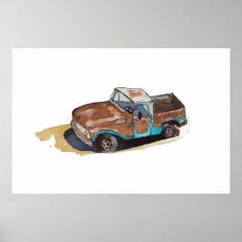 Póster Acuarela de una vieja camioneta oxidada