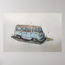 Póster Acuarela de una vieja camioneta oxidada