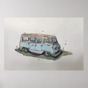 Póster Acuarela de una vieja camioneta oxidada