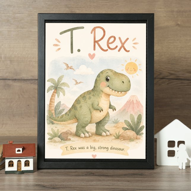 Póster Acuarela de vivero de dinosaurio T. Rex lindo (Subido por el creador)