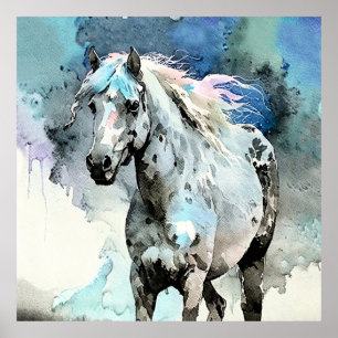 Póster Acuarela de yegua Appaloosa juguetona