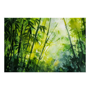 Póster Acuarela del bosque de Bambú