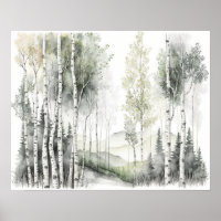 Acuarela del bosque de birros blancos