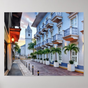 Póster Acuarela del Casco Viejo de la Ciudad de Panamá