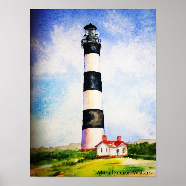 Póster acuarela del faro Bodie por Mary Dunham Walter (Frente)